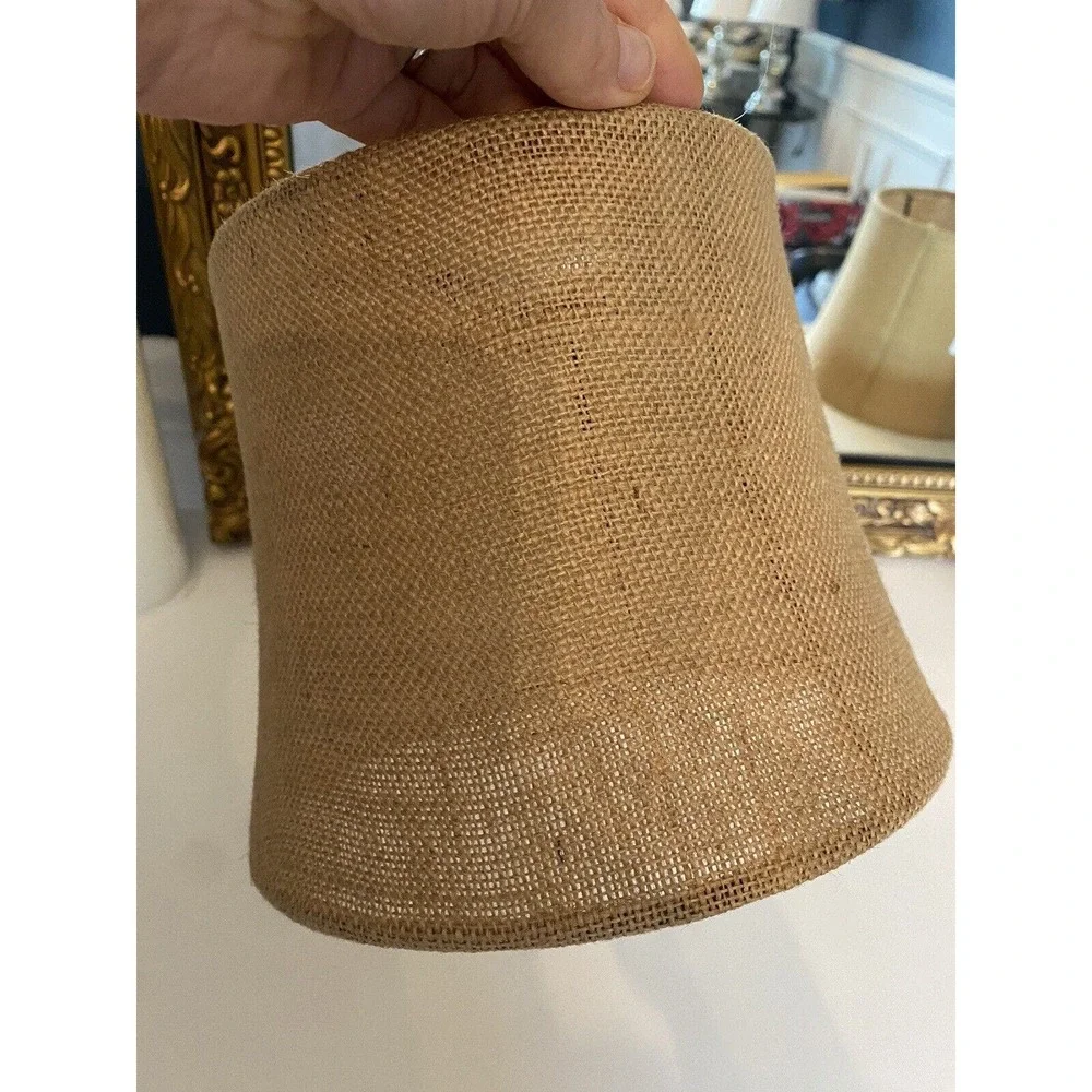 New Pottery barn Textured Natural burlap TAPERED Bell Small 7” lamp shade